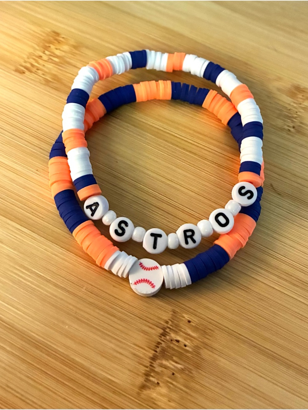 Astros Inspired Beaded Bracelet Set - Orange Navy White